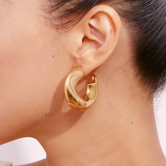PM Jewelry - Abstract  Geometric Hoop Earring , Gold, Silver, 304 Stainless Steel